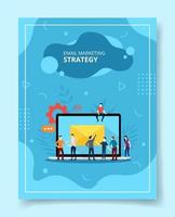 email marketing strategy people standing front laptop for template vector