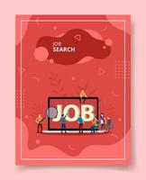 job searching people standing sitting magnifier front laptop vector