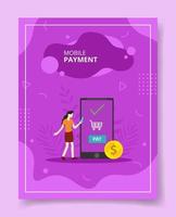 Mobile payment women pay shopping use smartphone vector