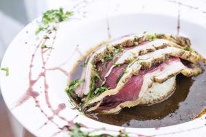 Roast beef modern fusion gourmet food cuisine meal photo