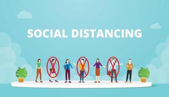 social distancing concept with people in crowd and distance concept vector