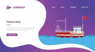 Barco de pesca o barco en el mar para plantilla de sitio web o página de inicio de aterrizaje vector