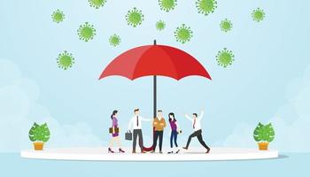 People under the umbrella avoid corona virus attack vector