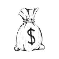 bolsa de dinero con signo de dólar para el salvaje oeste icono boceto dibujado a mano vector