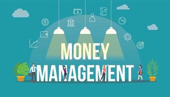 money management concept with team people and modern icon object vector