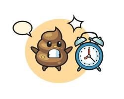 Cartoon Illustration of poop is surprised with a giant alarm clock vector