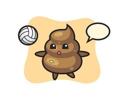 personaje de dibujos animados de caca está jugando voleibol vector