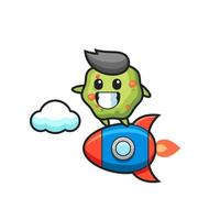 puke mascot character riding a rocket vector