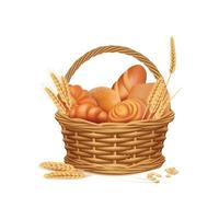 Fresh sweet sliced bread kitchen lunch products in basket vector