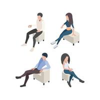 Isometric Sitting people Characters humans male and female vector