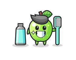 Ilustración de mascota de manzana verde con un cepillo de dientes vector