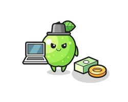 ilustración de mascota de manzana verde como hacker vector