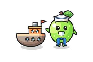 mascota de personaje de manzana verde como un marinero vector