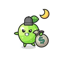 Illustration of green apple cartoon is stolen the money vector