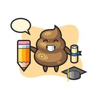 poop illustration cartoon is graduation with a giant pencil vector