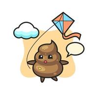 poop mascot illustration is playing kite vector