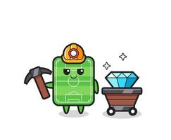 Ilustración de personaje de campo de fútbol como minero. vector
