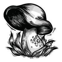 black and white mushroom vector illustration with shadow