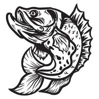 black and white illustration hand drawn fish jumping