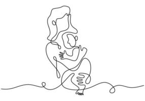 Continuous one line drawing of woman hold her baby vector