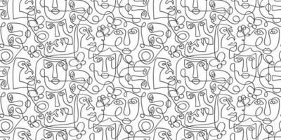 Seamless pattern of abstract face one line isolated vector