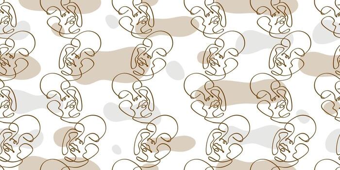 Seamless pattern of abstract face one line vector