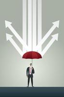 Businessman with umbrella protecting arrows rain vector