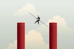 Businessman on tightrope is business challenge go to success vector