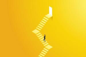 Businesswoman walks up the stairs leading to advancement. vector