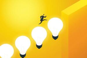 Businessman running on a light bulb up the cliff. vector