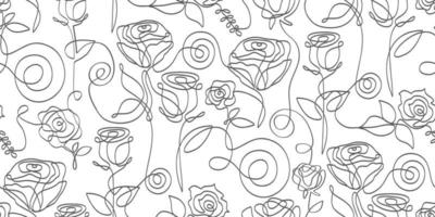 Seamless pattern of abstract rose one line vector