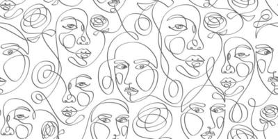 Seamless pattern of abstract women face one line vector