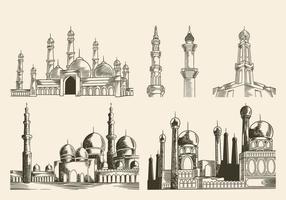 Mosque hand drawn set vintage style vector