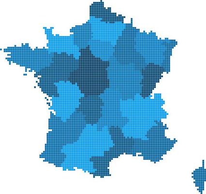 Blue square France map on white background.