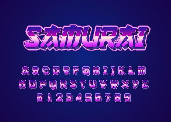 Retro futuristic japanese style custom font alphabet and number