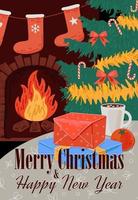 Merry Christmas and Happy New Year poster with inscription. Xmas vector