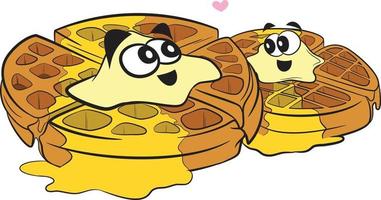 Cute Tasty Dessert pancake Waffle with Maple Syrup and butter topping vector