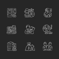 Gambling game types chalk white icons set on dark background vector