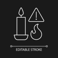 peligro de incendio de velas icono de etiqueta manual lineal blanco para tema oscuro vector