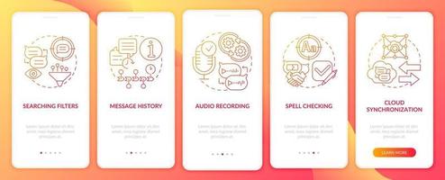 Best messaging feature red onboarding mobile app page screen vector