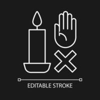 Dont move burning candle white linear manual label icon for dark theme vector