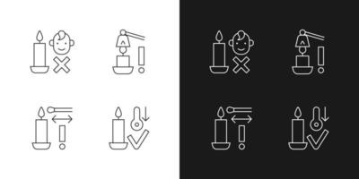 Burning candles linear manual label icons set for dark and light mode vector