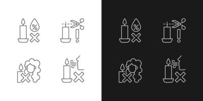 Candle safety warning linear label icons set for dark and light mode vector