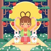 Cute Goddess and Rabbits in Mid Autumn Festival