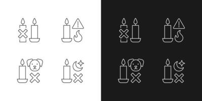 Fire safety warning linear label icons set for dark and light mode vector