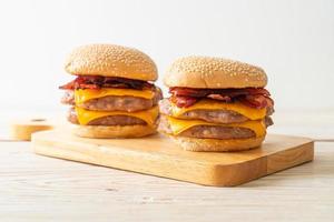 Pork burger with cheese and bacon photo