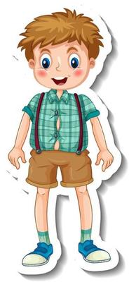 Sticker template with a boy cartoon character isolated