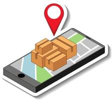 A sticker template with a smartphone showing pin located on map vector