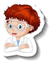 Portrait of a boy in science gown cartoon character sticker vector