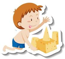 A boy building sand castle cartoon character sticker vector